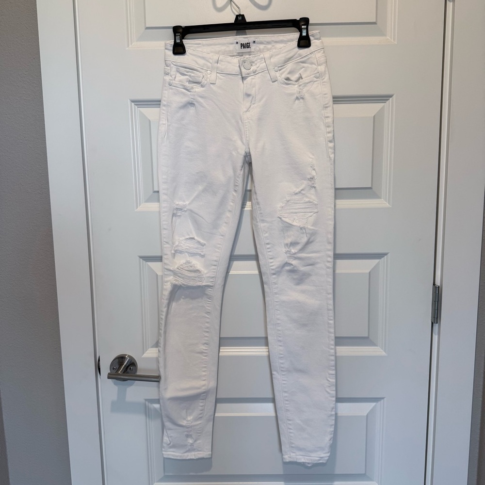 PAIGE White Distressed Skinny Jeans